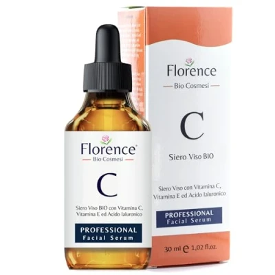 Imagen de 30 ml. Florence Bio Serum con Vitamina C, E y Ácido Hialurónico de Bajo Medio Peso Molecular. Antiarrugas, Antimanchas, Orgánico, Vegano Antiedad, Made in Italy
