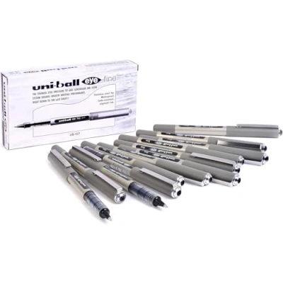 Imagen de Uniball UB 157 Eye Fine Bolígrafo, tinta negra Uni Súper, punta de 0,7 mm, 12 unidades)