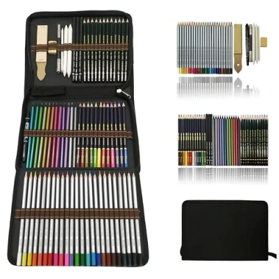 Imagen de Profesional Lápices de colores Conjunto dibujo Artístico, y Bosquejo Material Set,Incluye metálicos,acuarelables,carbón, Pastel,Herramientas Caja