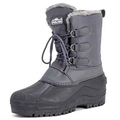 Imagen de Polar Hombre Estiércol De Encaje Hasta Short Nylon Invierno Nieve Lluvia Impermeable Pato Botas Gris UK8/EU42 YC0338