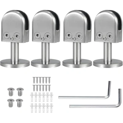 Imagen de Proster 9 10mm Soporte de Abrazadera Vidrio 4PCS Clip Acero Inoxidable 304 Ajustable Abrazaderas para Cristal con Base en el Piso Barandilla Pasamanos Valla Piscina, Varilla 40 mm, Pullido