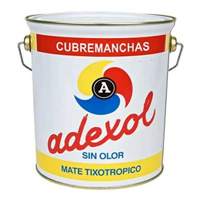 Imagen de Rayt 031 22 Adexol: Pintura cubremanchas. Color blanco mate. Secado rápido. Sin olor. Cubre manchas de grasa, agua, hollín, óxido, nicotina, etc. 4l