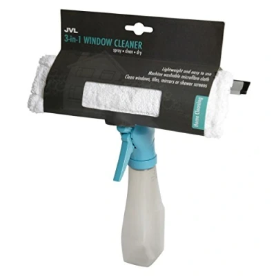 Imagen de JVL Car Care Limpiador de ventanas microfibra 3 en 1 con atomizador, color verde azulado/gris