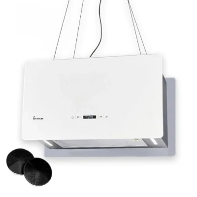 Imagen de Campana Extractora 60 cm Isla acero inoxidable vidrio bianco Funcionamiento táctil CUBE60W