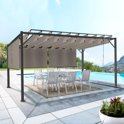 Imagen de IDMarket Pergola Edición Luxe Cuchillas orientables 3x4 M y 4 persianas color gris