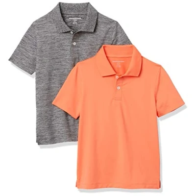 Imagen de Amazon Essentials Polos Deportivos de Alto Rendimiento Niño, Pack 2, Naranja/Gris, 9 años