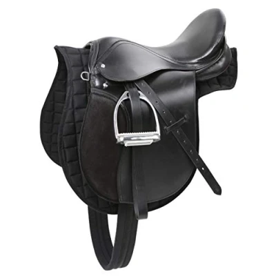 Imagen de Kerbl 32196 Juego de silla montar Pony que incluye cinturón, manta, estribos y correas, negro