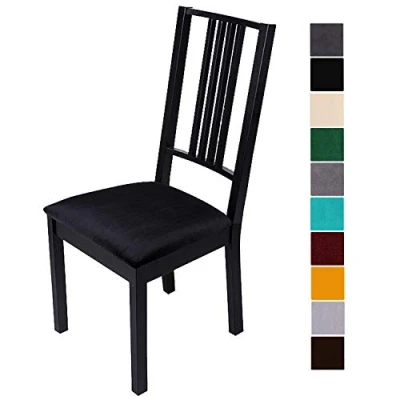 Imagen de Homaxy funda de asiento terciopelo suave para silla comedor, elástica, lavable, protectora sillas, terciopelo, Negro , 2 unidades