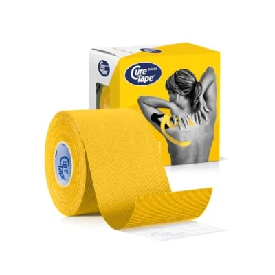 Imagen de CureTape Classic 5cm Vendaje Kinesiológico Resistente al Agua Cinta Médica Venda Neuromuscular la Mejor Adhesión Aumenta Movilidad y el Rendimiento Reduce Dolor Articular (Amarillo)