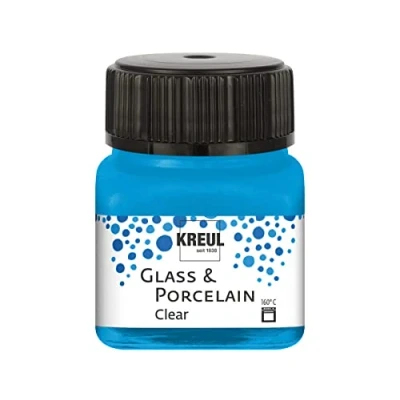 Imagen de KREUL 16296 Vidrio Azul, Bote, Pintura Transparente al Agua para y Porcelana, de Secado rápido, cristalina, Color Water Blue, 20 ml (16296)