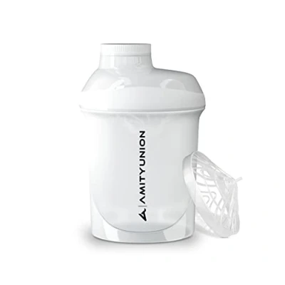 Imagen de Protein Shaker Deluxe 400 ml a prueba de fugas, sin BPA, con tamiz y escala ORIGINAL para batidos cremosos proteína suero en polvo, aislados proteínas concentrados BCAA, blanco
