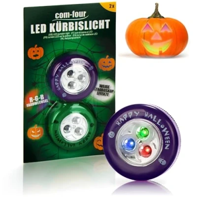Imagen de COM FOUR® 2x Luz LED para Halloween calabaza parpadeante Luces calabazas talladas y ahuecadas Lámpara de (Establecer verde + violeta)