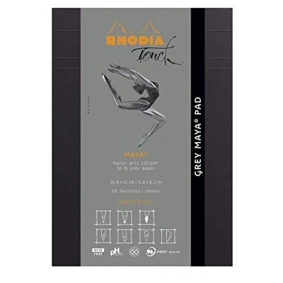 Imagen de Clairefontaine ES Rhodia 116100C Marker Pad Bloque encolado en cabeza (A5+ (16 x 21 cm), 50 hojas desmontables, papel Layout blanco liso, 100 g/m2, color papier Maya gris A5