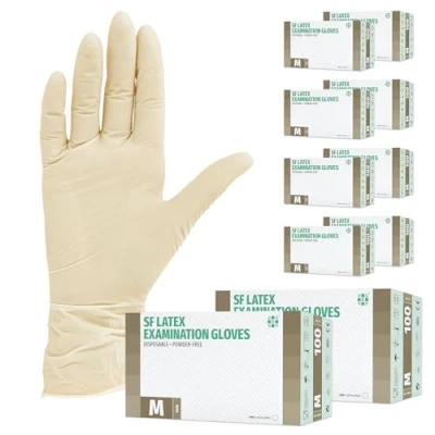Imagen de guantes de latex 1000 pcs 10 cajas (M, Blanco), examen desechables, libres polvo, sanitarios para la cocina, preparación comida, medicos, no estéril