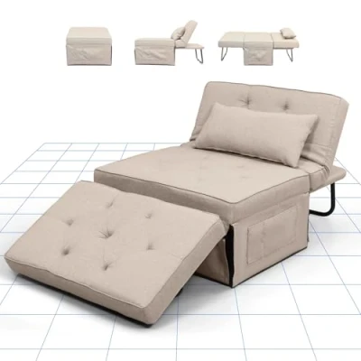 Imagen de FLEXISPOT Sillón para Dormir Extensible Gris Plegable con Función de Cama Convertible Carga hasta 300 kg, Beige, 91 * 69 35 CM