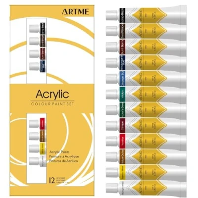 Imagen de Artme Juego De Pintura Acrílica 12 Tubos Colores (12ml) Primera Calidad Para Estudiantes Y Artistas, Tonos Ricos, Compacto, Fácil Usar, No Tóxico