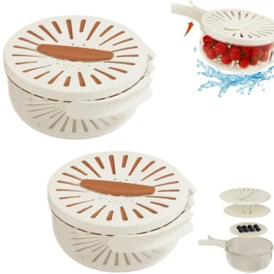Imagen de Multifunctional Fruit and Vegetable Washing Bowl, 2024 New 3 in 1 Kitchen Colanders Draining Multipurpose Basket With Lid (2 pcs A)