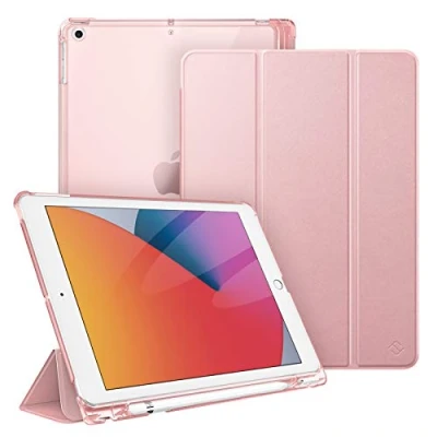 Imagen de Fintie Funda Compatible con iPad 10,2&quot; 2021/2020/2019 (9.ª, 8.ª y 7.ª Gen) Soporte Integrado para Pencil Trasera Transparente Carcasa Ligera Auto Reposo/Activación, (Oro Rosa)