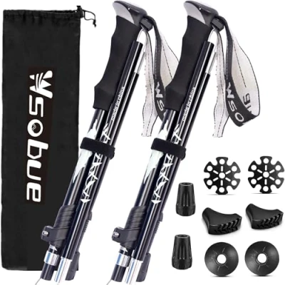 Imagen de Bastónes de Senderismo,Bastón Trekking Plegable Anti Choque Aluminio 7075, Bastones Marcha para Senderismo Alpinismo Trail Viaje (Negro 2 Bastones)