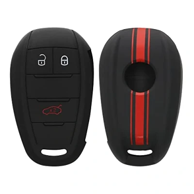 Imagen de kwmobile Carcasa Compatible con Llavero de Alfa Romeo Llave Coche Control Remoto 3 Botones Funda para Mando Silicona Rojo/Negro