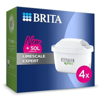 Imagen de BRITA Cartucho Filtro de agua Grifo MAXTRA PRO Expert antisarro Pack 4 para recarga jarra filtrante fórmula 50% más potente vs All in 1, reduce cloro, partículas finas, metales