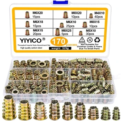 Imagen de Tuercas Empotrables para Madera Insertos Roscados Tuerca Insertada M4 M5 M6 M8 M10 170pcs Aleación de Zinc Threaded Insert Muebles (170)