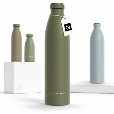 Imagen de Lars NYSØM Botella de Acero Inoxidable aislada 1l Agua 1 litro a Prueba Fugas para Deportes, Bicicleta, Perro, (Olive Green, 1000ml)