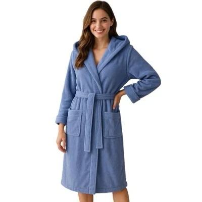 Imagen de Morgenstern Albornoz para mujer De rizo, 100% algodón, con capucha, certificado Oeko Tex, Los Pantalones Vaqueros Color Azul , XL