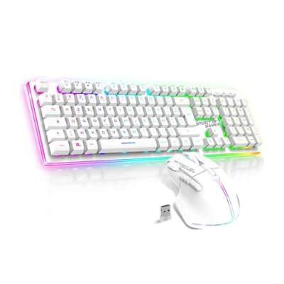 Imagen de SPIRIT OF GAMER x MK600 Pack Teclado Ratón Inalámbrico Blanco Recargable RGB Diseño AZERTY Francés Retroiluminado Gaming Keyboard Semi Mecánico Wireless Mouse 4800 DPI PS4/PS5, PC, Xbox