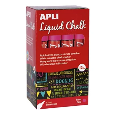 Imagen de APLI 16904 Rotuladores de Tiza Borrable, 5,5 mm, Liquid Chalk Punta Redonda, Rosa