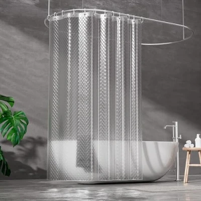 Imagen de ecooe Cortina de Ducha Transparente 3D Rómbico 180 x 200 cm, Cortinas Baño EVA Antimoho, Impermeable con 12 Anillos, bañera para o