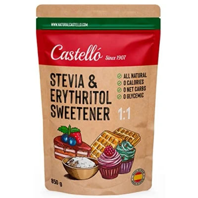 Imagen de Edulcorante Stevia + Eritritol 1:1 1g = de Azúcar Sustituto del 100% Natural 0 Calorías Índice Glucémico Keto y Paleo Carbohidratos No OGM Castello since 1907 850 g