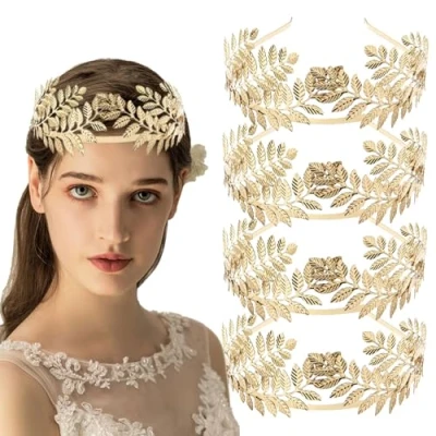 Imagen de LeapBeast 4 diademas Pezzi doradas para novia,diosa romana,corona de laurel,accesorios dorados mujer,para bodas, fiestas,bailes,espectáculos moda,4 unidades (Gold, A06)