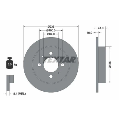 Imagen de TEXTAR 92128600 Disco de freno 236 10 04/06 100 macizo sin perno sujeción rueda, buje rueda MITSUBISHI: Lancer 6 Limousine