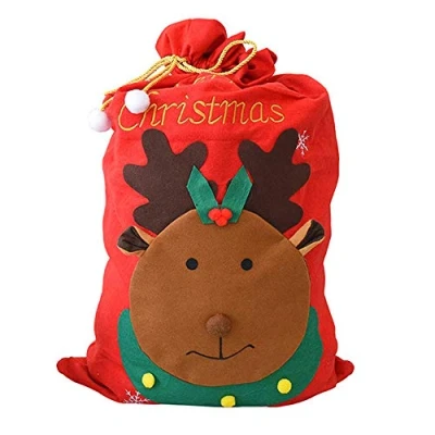 Imagen de saco de Navidad grande Papá Noel 100 cm x 60 Bolsas con cordón regalo fieltro rojo Alce
