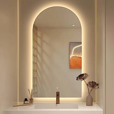 Imagen de GLFNB Espejo LED para baño con Arco luz 40x60 cm Iluminado de tocador montado en la Pared Regulable 3 Colores 50x80 antivaho