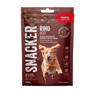 Imagen de MERA Snacker Rind (1 x 200 g), sin Cereales, golosinas Suaves para Perros Entrenamiento o como Aperitivo, sabrosas carnosas Todos los