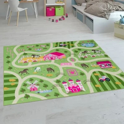 Imagen de Alfombras Infantiles Juego Pelo Corto Coloridas Diferentes Diseños, tamaño:80x150 cm, Color:Verde
