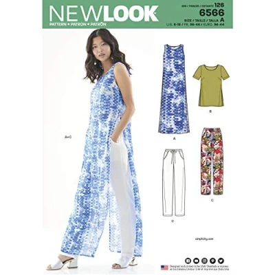 Imagen de New Look Juego de patrones costura para túnica, camiseta y pantalones mujer, Papel, Blanco, A (8 10 12 14 16 18)