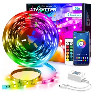 Imagen de DAYBETTER Tira de luces LED 15 m, 5050 RGB, con Bluetooth, control por aplicación, mando a distancia, para dormitorio, cocina, salón y TV