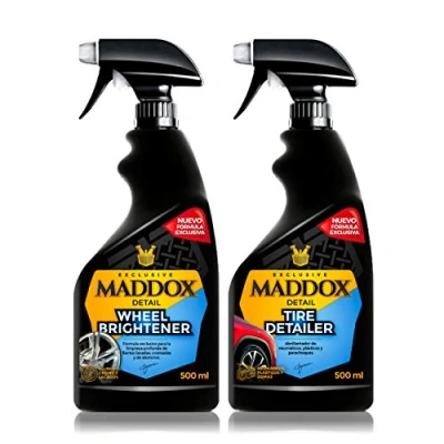 Imagen de Maddox Detail Wheel Care Kit 2x500ml Limpieza Coche Hidratador de Plásticos y Llantas Abrillantador Moto Gomas Versátil Fácil Usar Detailing