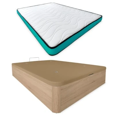 Imagen de mattfy Pack Colchón Viscoelástico Vega Reversible + Canapé Madera Abatible Gran Capacidad Color Cambria 135 x 190