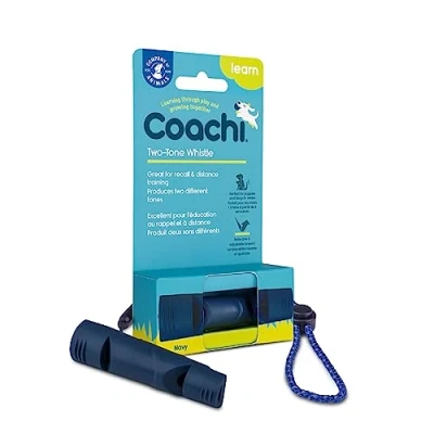 Imagen de Coachi Two Tone Whistle, addestrare due cani, comandi diversi, materiale resistente, cordino riflettente regolabile, tradizionale, addestramento al richiamo di cani e cuccioli, leggero compatto
