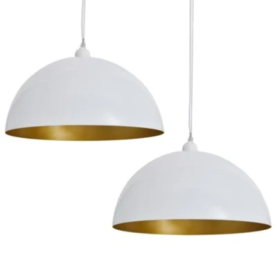 Imagen de vidaXL 2X Lámparas Techo Altura Ajustable Moderna Semiesférica Blanca y Dorado