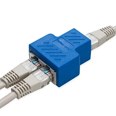 Imagen de COVVY RJ45 Splitter Connector Hembra a Adaptador De Red 1 2 Puerto Cat 5 / 6 LAN Cable Ethernet Conector Zócalo Doble (1Pcs, Blue)