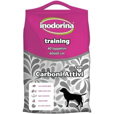Imagen de Inodorina, Inodorina Training, Alfombra Higiénica con Carbón Activo, Hecha de Celulosa y Polímeros Activos Super Absorbentes, Adhesivo Antideslizante, Tamaño 60x60 cm, 40 Piezas