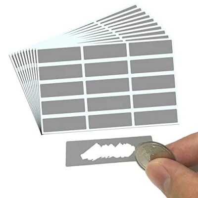 Imagen de 150 piezas, 48 x 15 mm, Tarjeta Rasca Etiqueta Pegatina, Scratch Sticker Rectángulo Gris