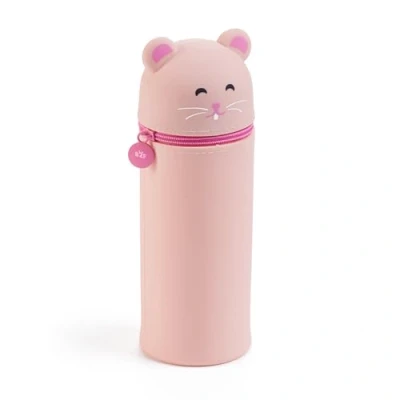 Imagen de Back2Fun Portatodo Cubilete Hámster, Estuche Escolar un Compartimento, Extensible, de Silicona Textura Suave, Cierre Cremallera, Color Rosa