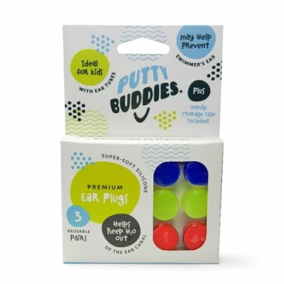 Imagen de Putty Buddies Tapones para los oídos de natación Originales (3 Pares) Rojo y Azul