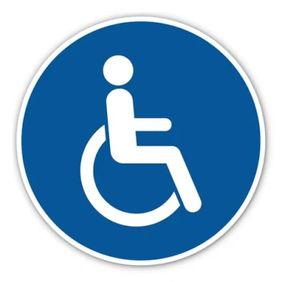 Imagen de Para usuarios de sillas ruedas o personas con discapacidades según DIN EN ISO 7010 / ASR A1.3 pegatina: 20 cm diámetro 1 pieza